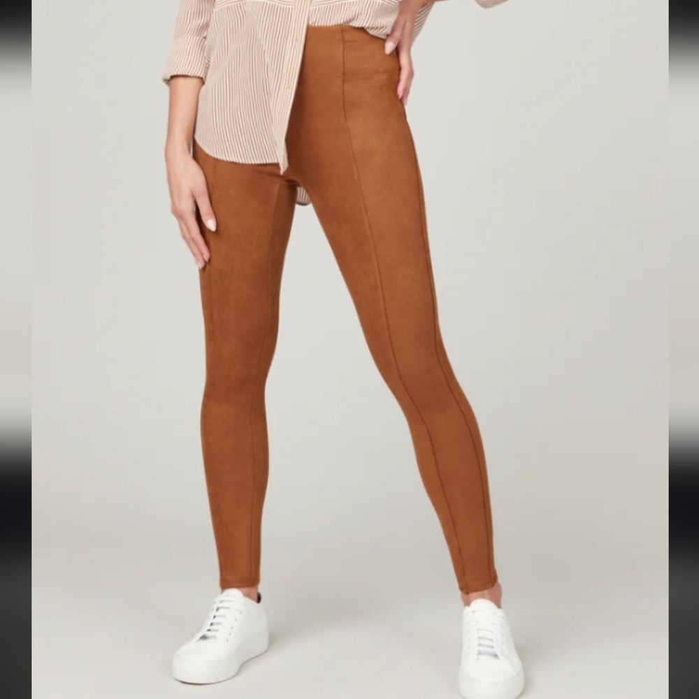 SPANX Faux-Suede Leggings in Cognac Brown